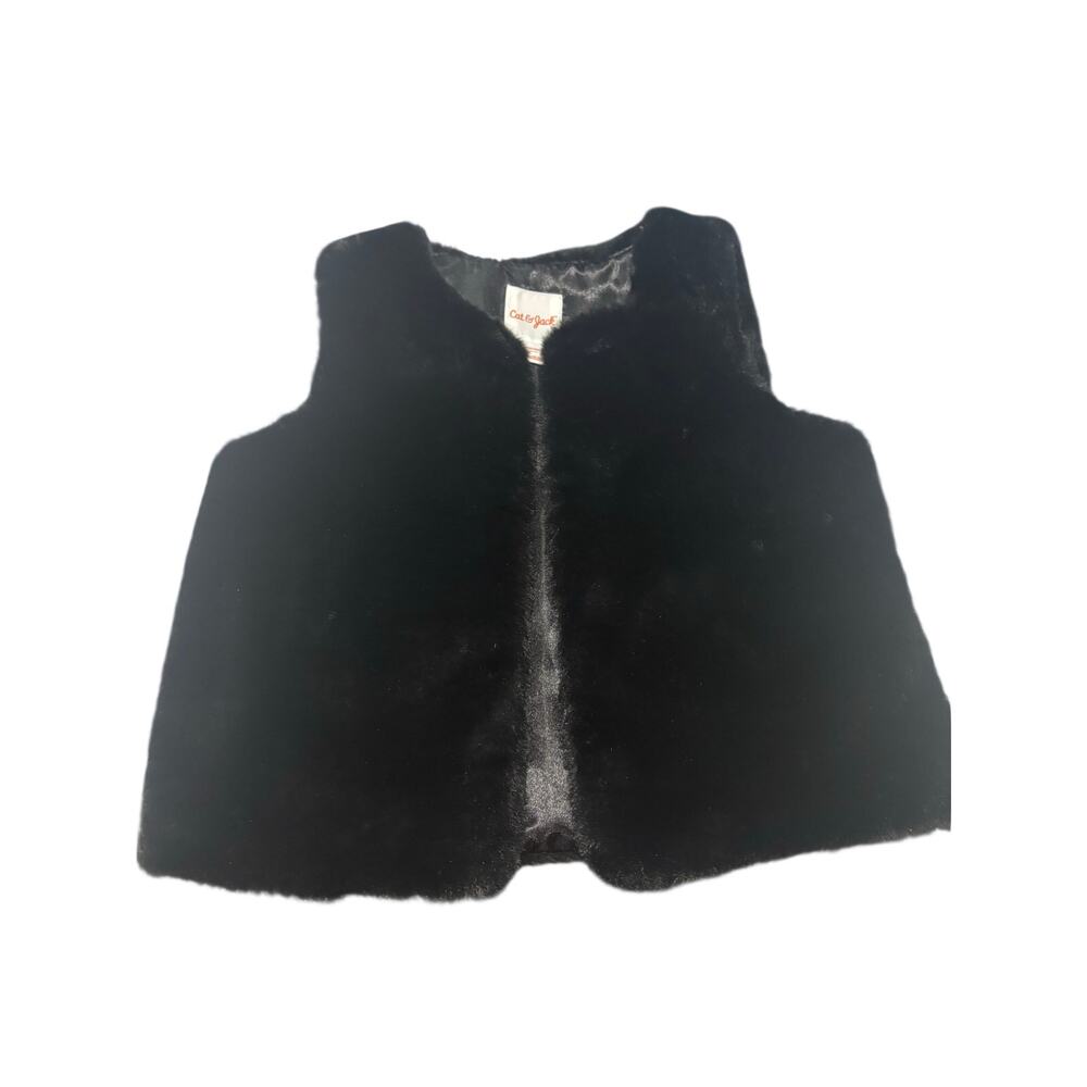 Cat & Jack faux fur black vest satin lined nwot